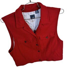 Vintage Womens Red Wool Vest Liz Claiborne Button Front Pockets 1990s Large